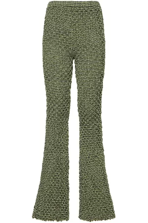 McQ Women Wide Leg Pants - Shirred Rib Knit Flared Pants