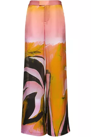 Louisa Ballou Wide Leg Printed Silk Charmeuse Pants