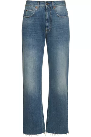 Louis Vuitton Frayed Hem Stonewashed Monogram Patch Jeans Blue. Size 36