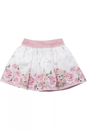 MONNALISA Girls Printed Skirts - Flower Print Cotton Poplin Skirt
