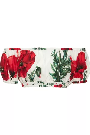 Dolce & Gabbana Women Crop Tops - Poppy Print Cotton Poplin Crop Top