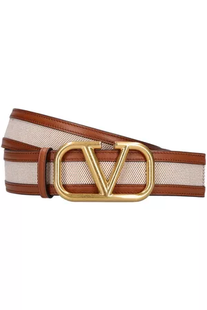 VALENTINO GARAVANI Women Belts - 40mm V Logo Canvas & Leather Belt