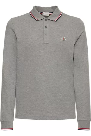 Moncler Men Polo T-Shirts - Long Sleeve Cotton Piquet Polo Shirt