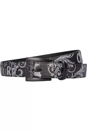 Versace - 3.5cm Logo-Print Textured-Leather Belt - Men - Black Versace