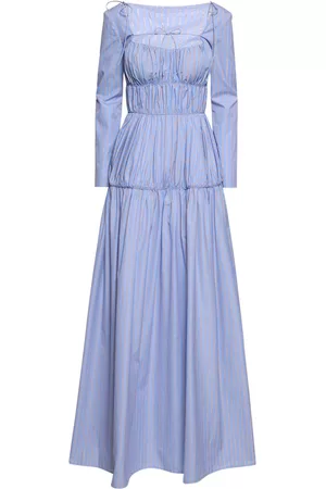 Rosie Assoulin Women Ruched Dresses - Ruched Cotton Poplin Corset Long Dress