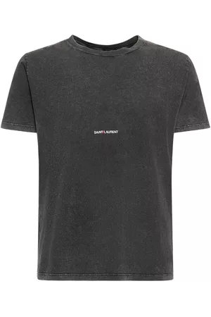 Saint Laurent Men T-Shirts - Logo Destroyed Cotton T-shirt