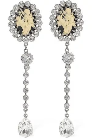 Louis Vuitton Style Enameled Triple Fleur Dangle Earrings