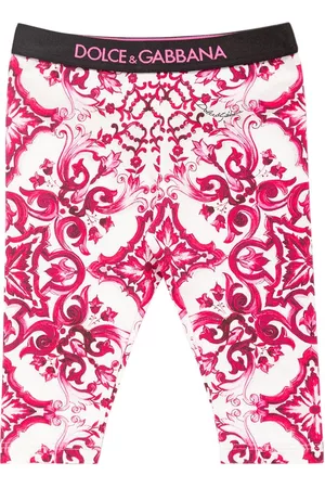 Dolce & Gabbana Girls Pants - Majolica Print Cotton Leggings W/logo
