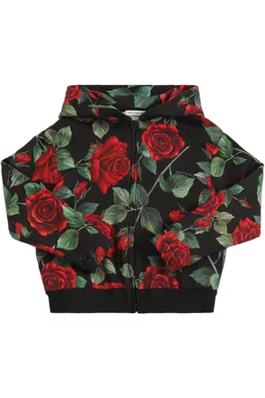 Dolce & Gabbana Girls Zip-up Hoodies - Flower Print Cotton Zip-up Hoodie