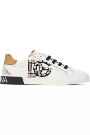 Dolce & Gabbana Girls Sneakers - Embellished Logo Leather Sneakers