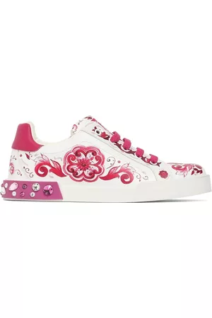 Dolce & Gabbana Girls Sneakers - Logo Print Leather Lace-up Sneakers