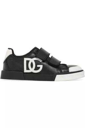 Dolce & Gabbana Girls Sneakers - Logo Print Leather Strap Sneakers