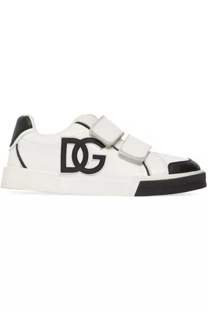 Dolce & Gabbana Girls Sneakers - Logo Print Leather Strap Sneakers