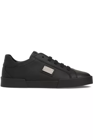 Dolce & Gabbana Girls Sneakers - Metal Logo Leather Lace-up Sneakers