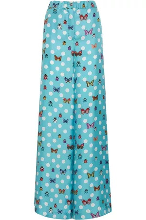 VERSACE Women Wide Leg Pants - Printed Silk Twill Wide Pants