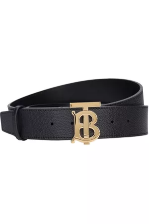 Burberry Men Belts - 40mm Plaque Tb Grainy Leather Belt