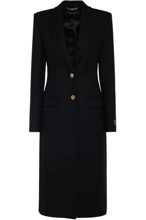 VERSACE Women Long Coats - Single Breasted Wool Felt Long Coat