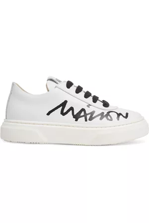 Maison Margiela Girls Sneakers - Logo Print Leather Lace-up Sneakers