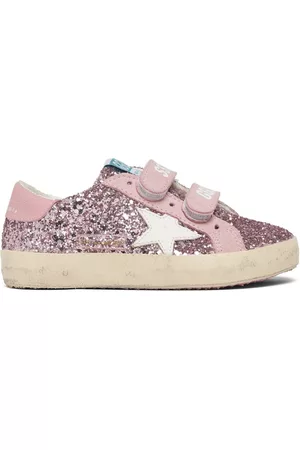 Golden Goose Girls School Shoes - Old School Glittered Strap Sneakers
