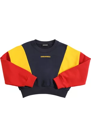 Dsquared2 Girls Sweatshirts - Color Block Cropped Cotton Sweatshirt