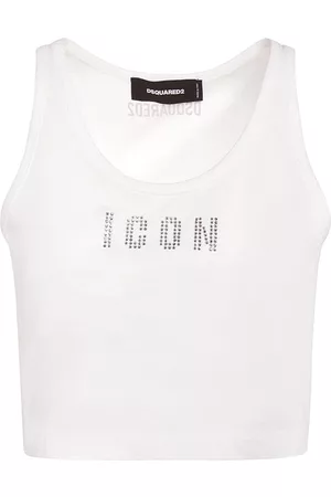 Dsquared2 Women Crop Tops - Embellished Icon Logo Print Crop Top