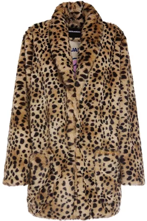Dsquared2 Women Fur Coats - Leopard Print Faux Fur Midi Coat