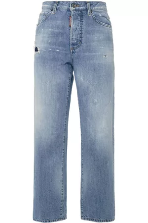 Dsquared2 Women High Waisted Jeans - Boston High Waist Wide Leg Denim Jeans
