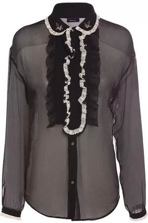 Dsquared2 Women Long Sleeved Shirts - Frilled Silk Chiffon Long Sleeve Shirt