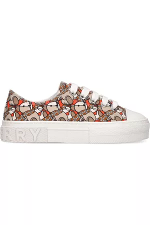 Burberry Girls Sneakers - Monogram Print Cotton Lace-up Sneakers