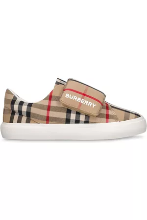 Burberry Girls Sneakers - Check Print Cotton Strap Sneakers