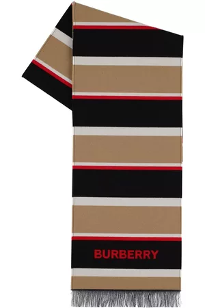 Burberry Girls Winter Scarves - Striped Wool & Cotton Scarf W/logo