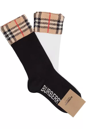 Burberry Girls Underwear - Set Of 2 Check Intarsia Cotton Socks