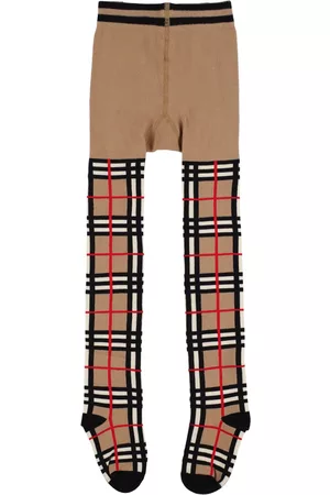 Burberry Girls Stockings - Check Print Intarsia Cotton Blend Tights
