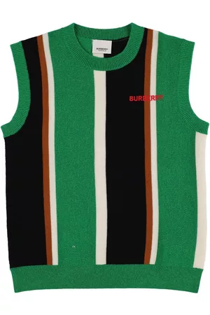 Burberry Boys Sweaters - Striped Wool & Cashmere Knit Vest W/logo