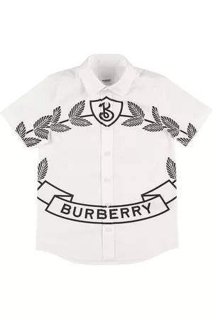 Burberry Boys Shirts - Logo Printed Cotton Blend Shirt