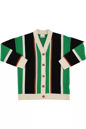 Burberry Girls Sweatshirts - Striped Wool Blend Knit Maxi Cardigan