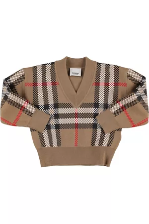 Burberry Girls Sweaters - Check Print Wool Blend Knit Sweater