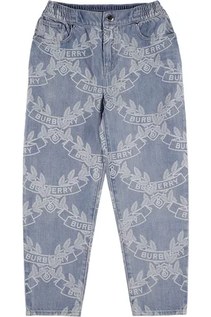 Burberry Girls Jeans - All Over Print Logo Cotton Jeans