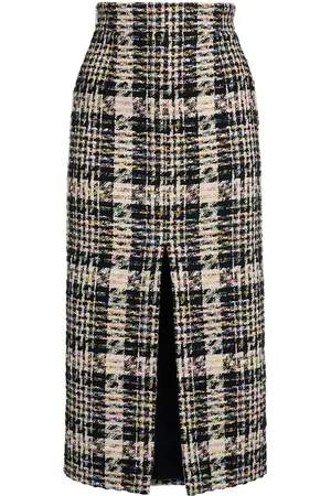 Alexander McQueen Women Midi Skirts - Cotton Blend Tweed Midi Skirt