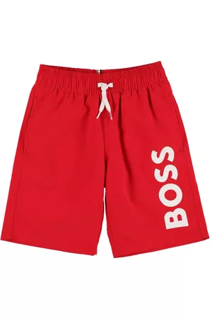 HUGO BOSS Boys Swim Shorts - Logo Print Nylon Swim Shorts