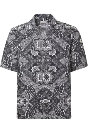 Moncler Men Shirts - Bandana Printed S/s Cotton Poplin Shirt