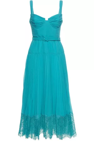 Self-Portrait Women Midi Dresses - Pleated Chiffon Midi Dress W/lace