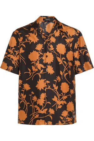 Versace Informal Shirt Floral Silhouette Print Twill Silk Fabric