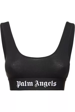 Logo cotton-blend jersey bra top in grey - Palm Angels