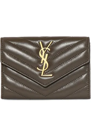 SAINT LAURENT: Uptown chain wallet bag in grain de poudre leather with YSL  logo - Burgundy