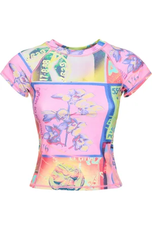 MIAOU - Graphic-print slim-fit stretch-recycled polyester mesh top