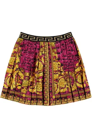 Medusa Checked Wool Skirt in Multicoloured - Versace Kids