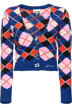 Ganni Argyle Organic Cotton Knitted Vest - Blue