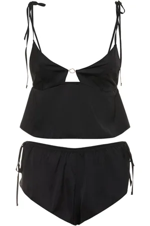Bluebella Florence sheer chiffon cami short set with shell embroidered  detail trim in black