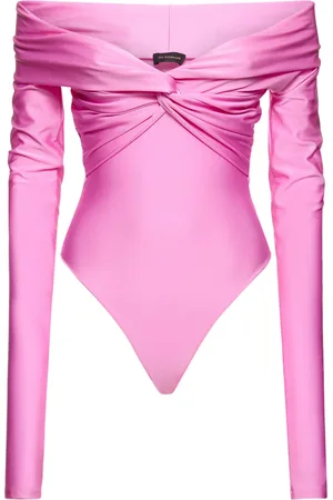 Lycra Choker Bodysuit Top In Pastel Pink, Blue And Green Colours